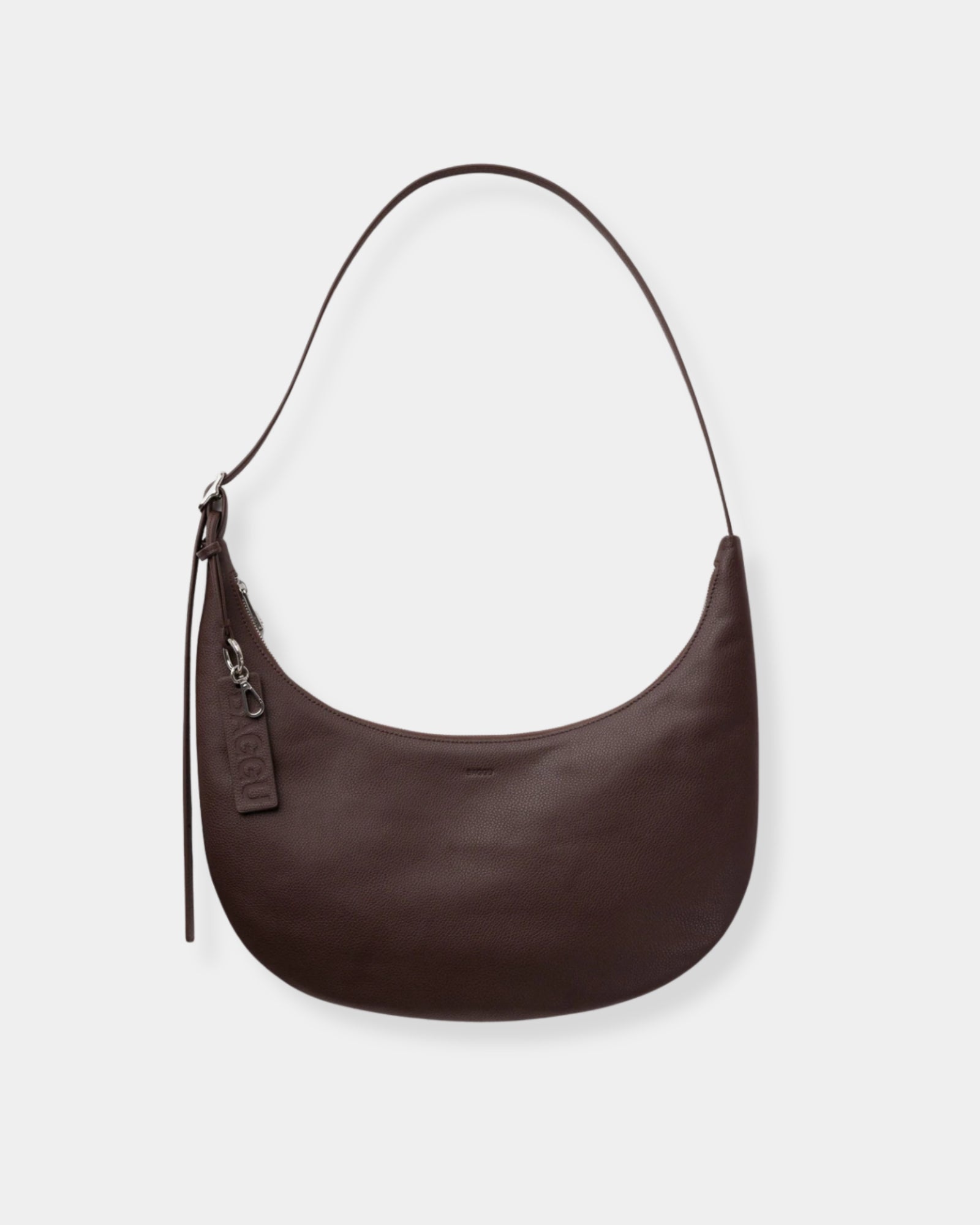 MEDIUM RECYCLED LEATHER FLAT CRESCENT - BROWN
