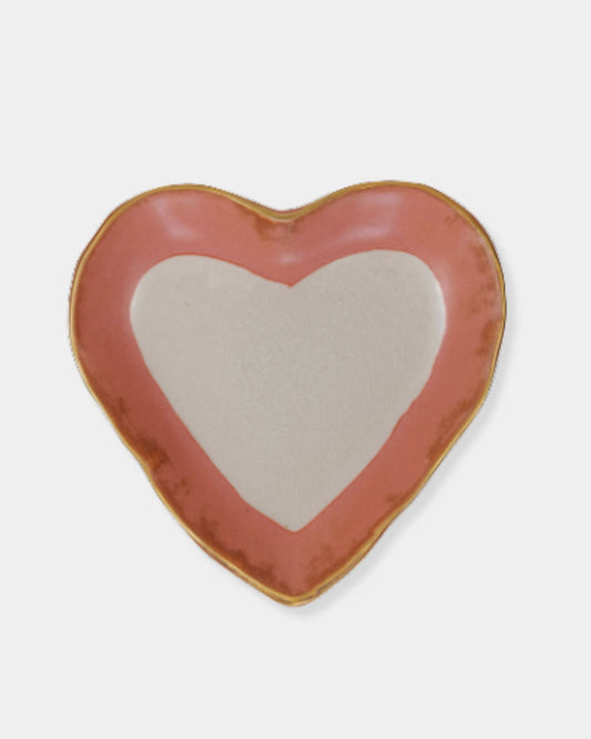 LARGE STONEWARE HEART DISH - PINK