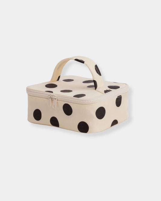 SMALL COSMETIC CASE - CREAM AND BLACK POLKA DOT