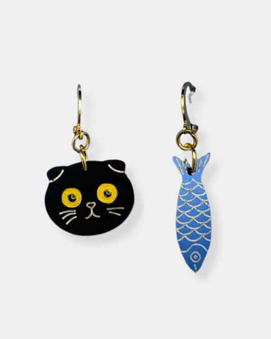 BLACK CAT CHARM EARRING SET