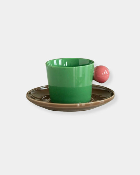 HANDMADE COFFEE ESPRESSO MUG WITH SAUCER - GREEN