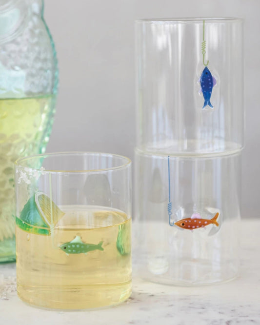 GREEN FISH ON HOOK - 12oz GLASS