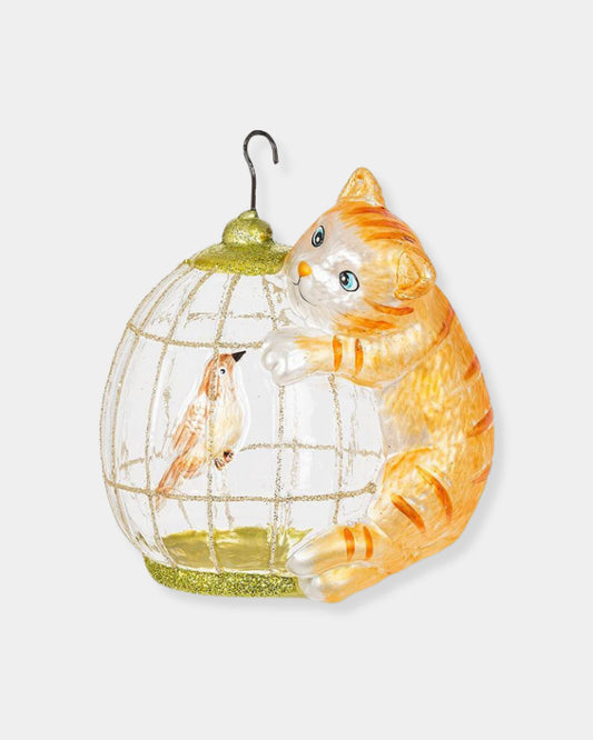 CAT ON BIRDCAGE ORNAMENT