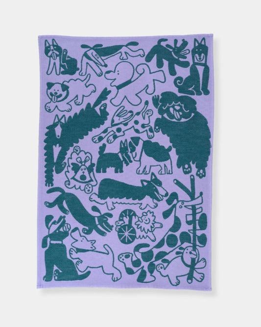 DOGS DAY OUT GREEN / LILAC - COTTON TEA TOWEL | Stonewaters