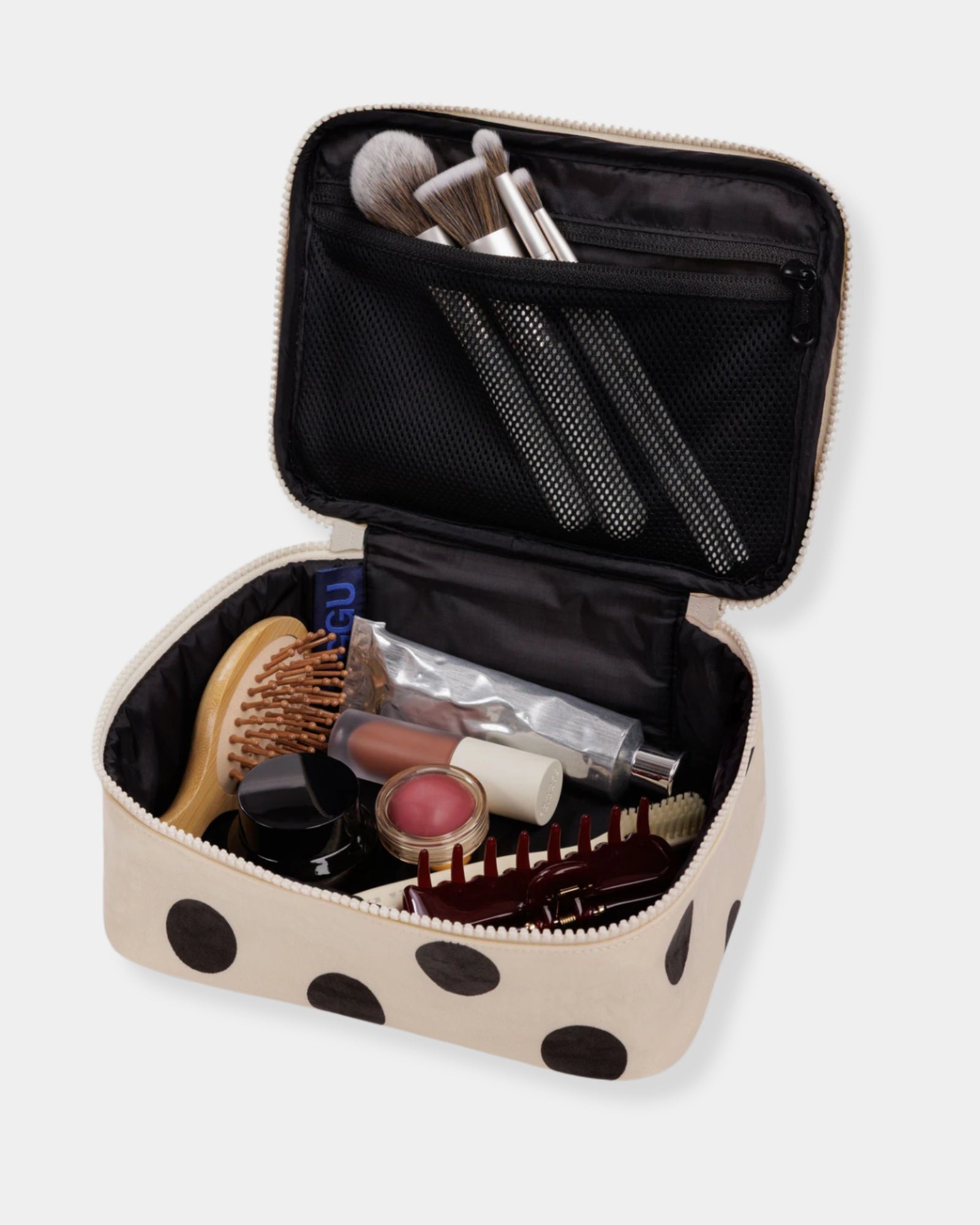SMALL COSMETIC CASE - CREAM AND BLACK POLKA DOT