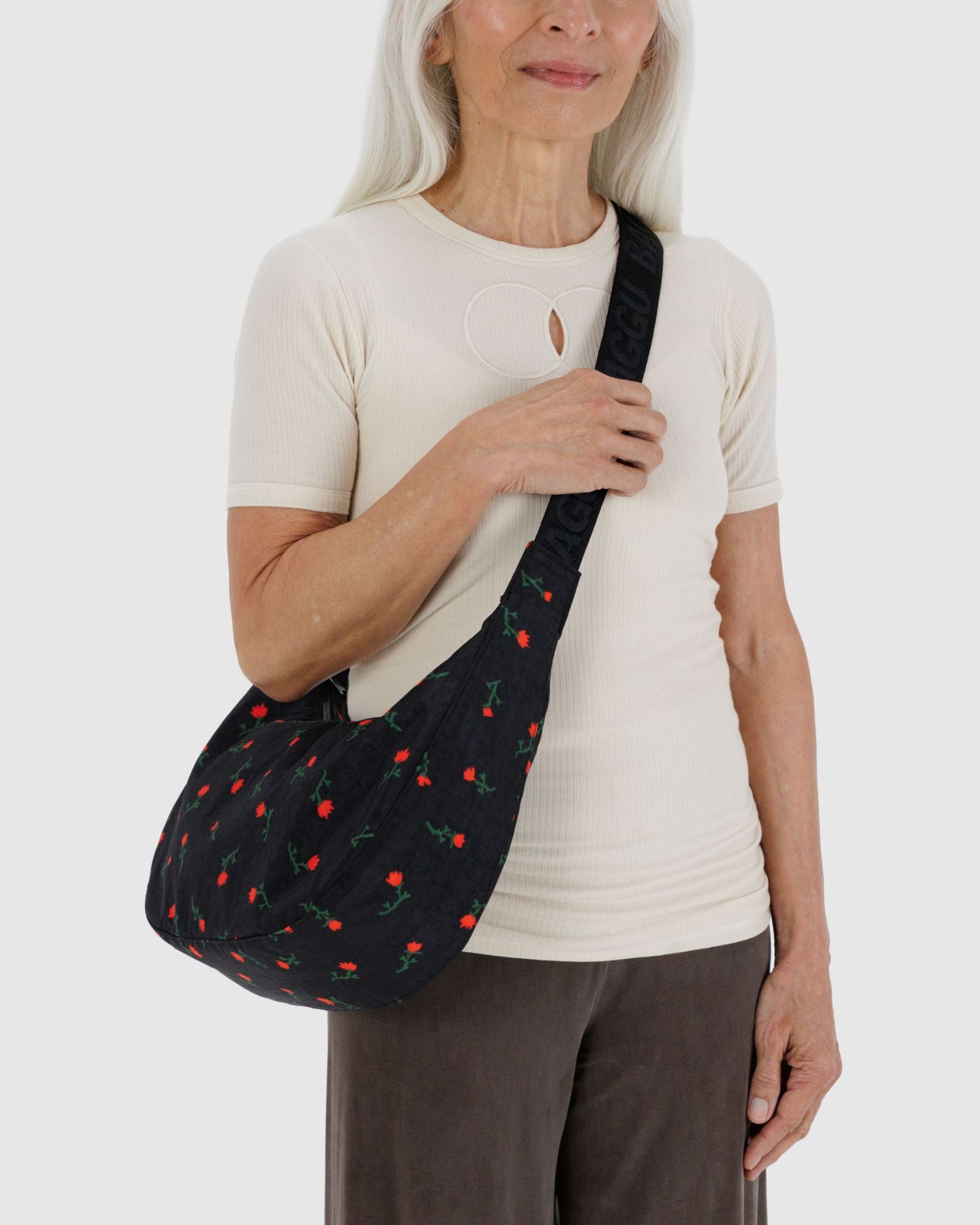 MEDIUM NYLON CRESCENT BAG - PAINTED WILDFLOWER