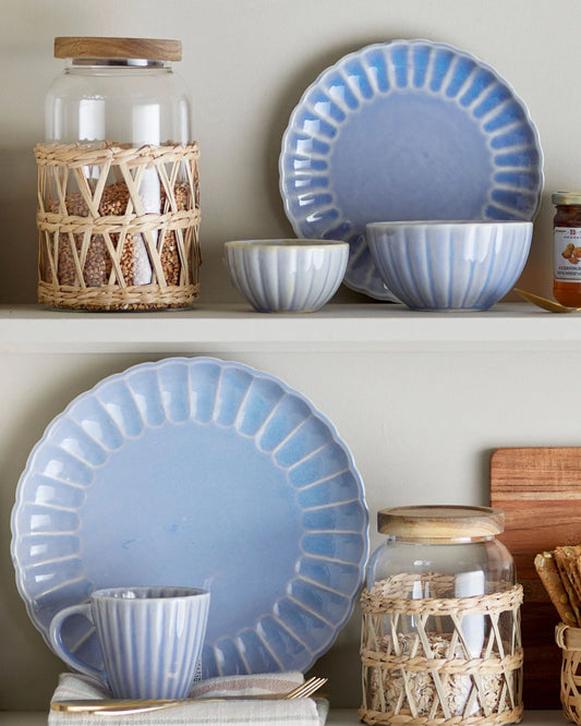 STONEWARE RIBBED BOWL - LIGHT BLUE