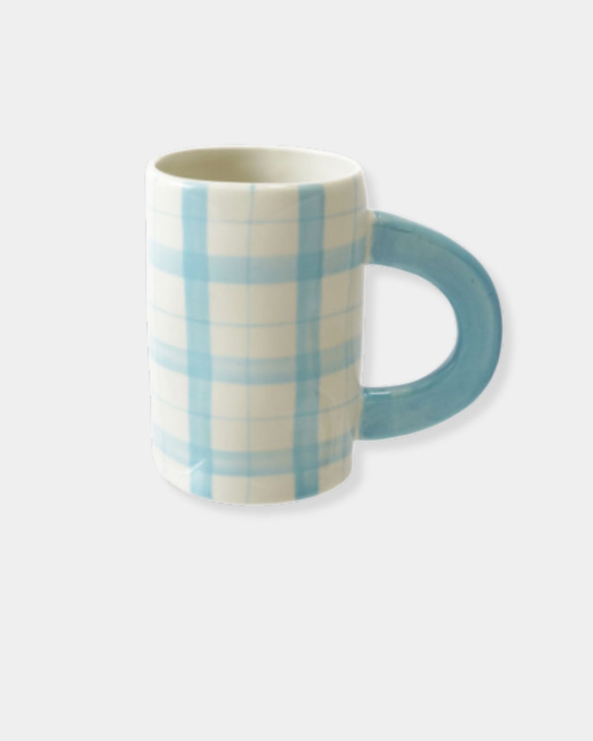 HAND PAINTED STONEWARE MUG - BLUE CHECK