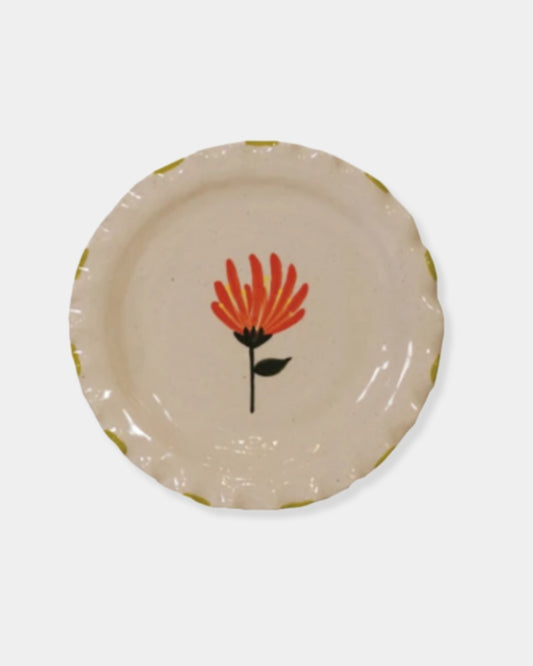 GREEN FLORAL STONEWARE PLATE