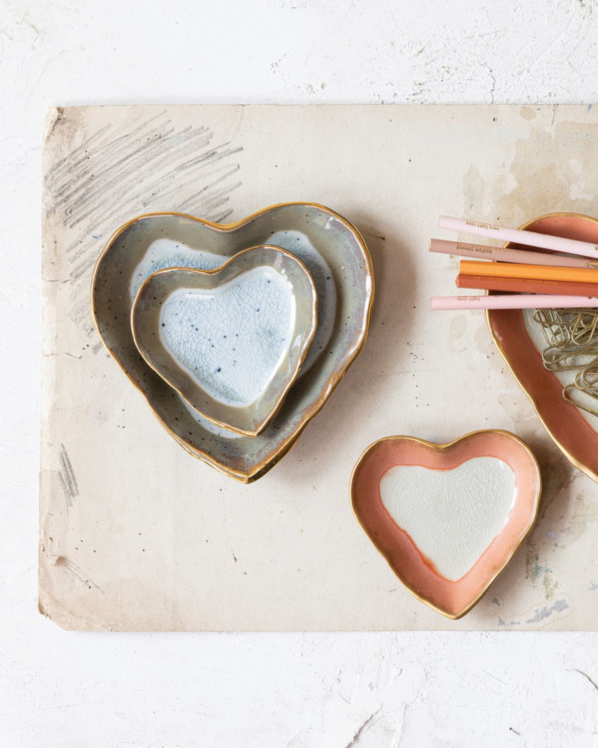 LARGE STONEWARE HEART DISH - BLUE