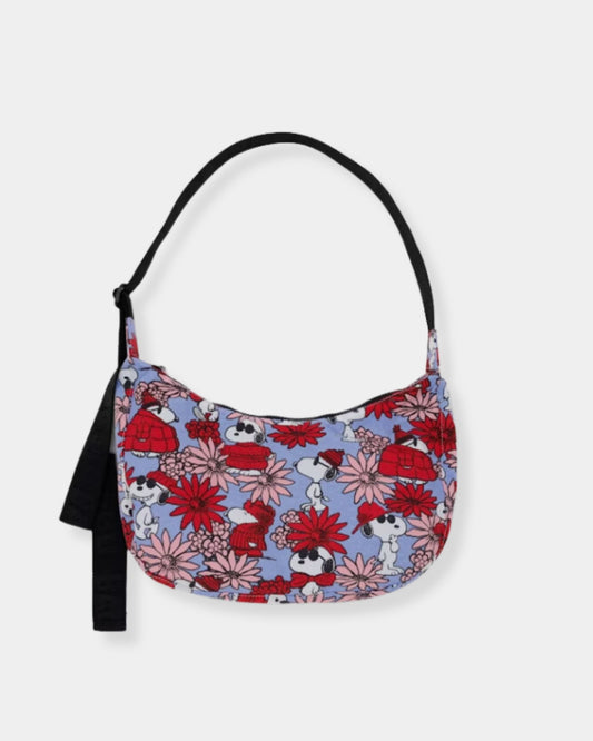 MEDIUM NYLON CRESCENT BAG - FLORAL SNOOPY