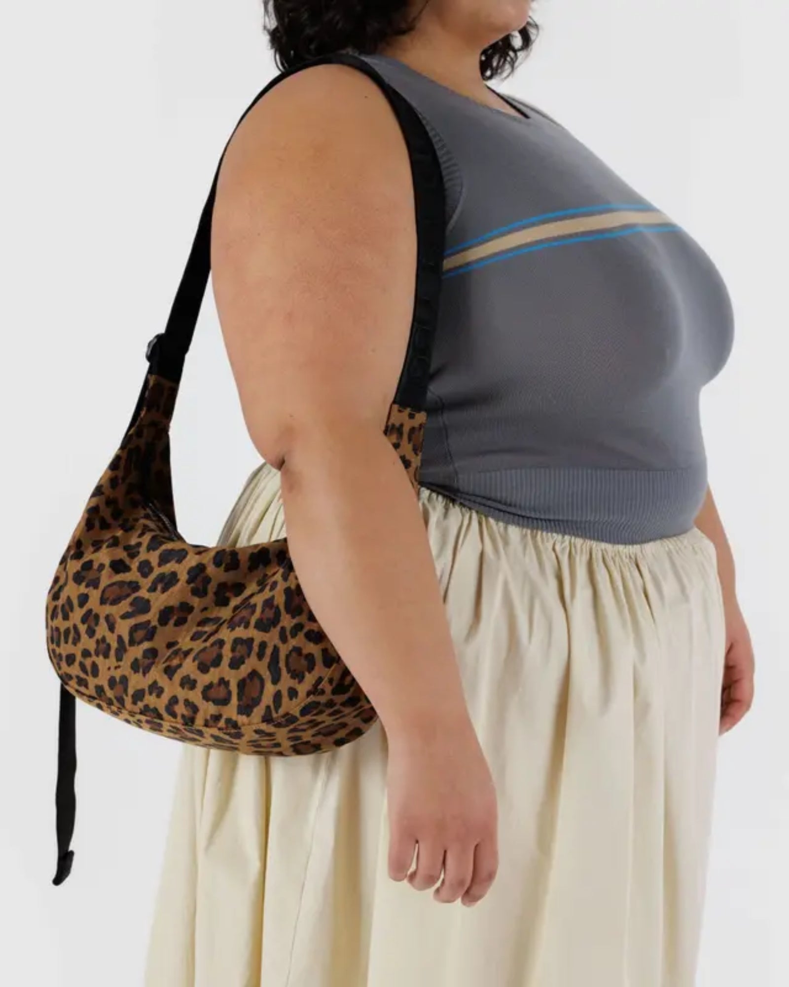 MEDIUM NYLON CRESCENT BAG - LEOPARD