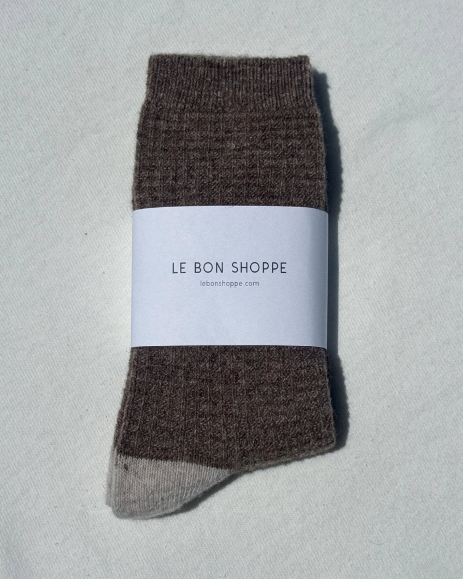 WOOL WAFFLED SOCKS - BROWN