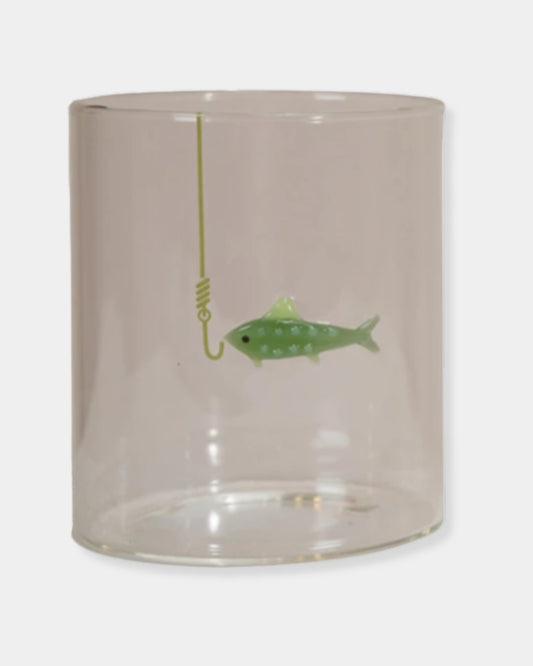 GREEN FISH ON HOOK - 12oz GLASS