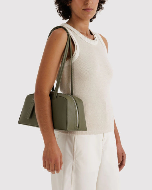 RECYCLED LEATHER BOWLER BAG - LODEN