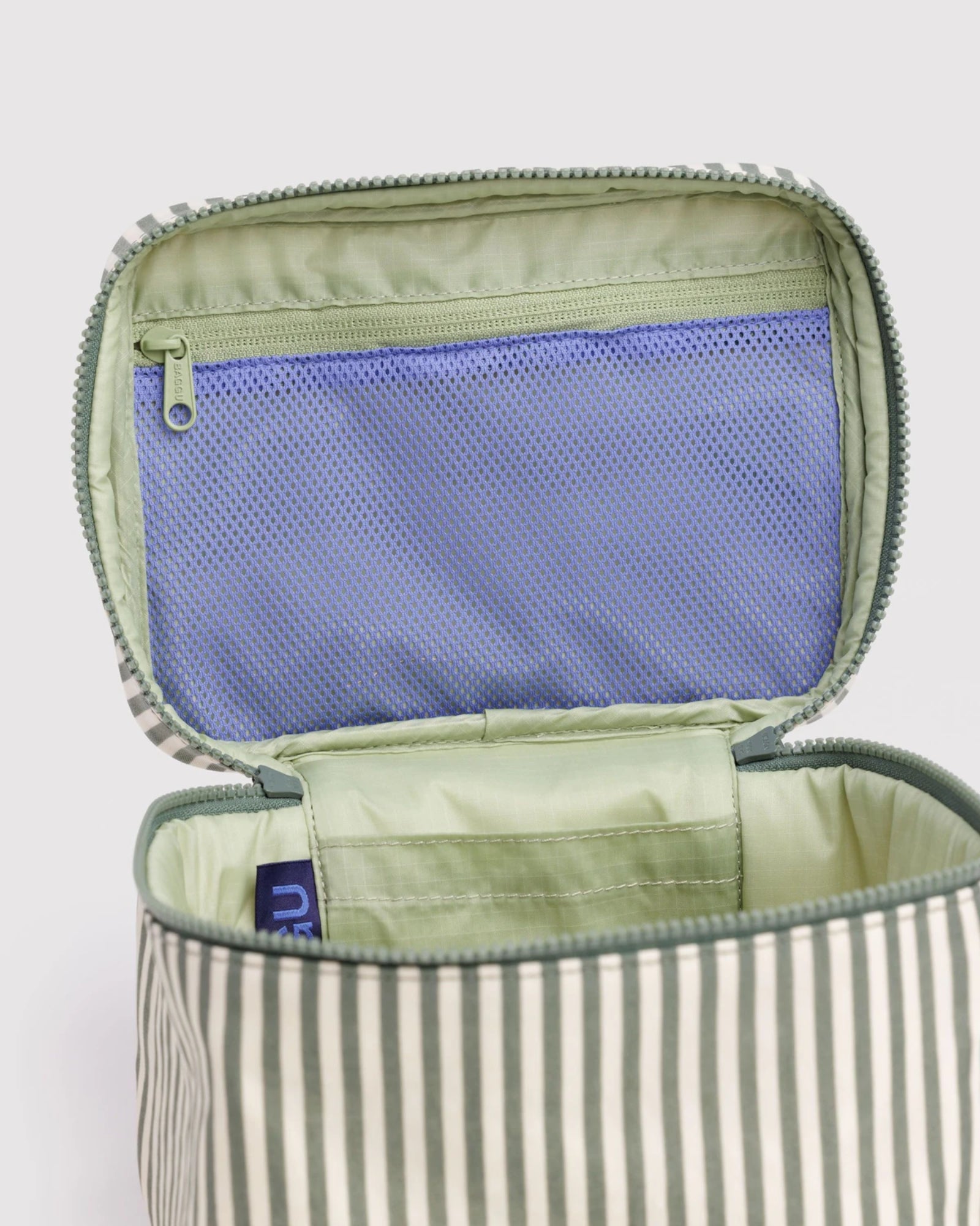 LARGE COSMETIC CASE - SAGE STRIPE