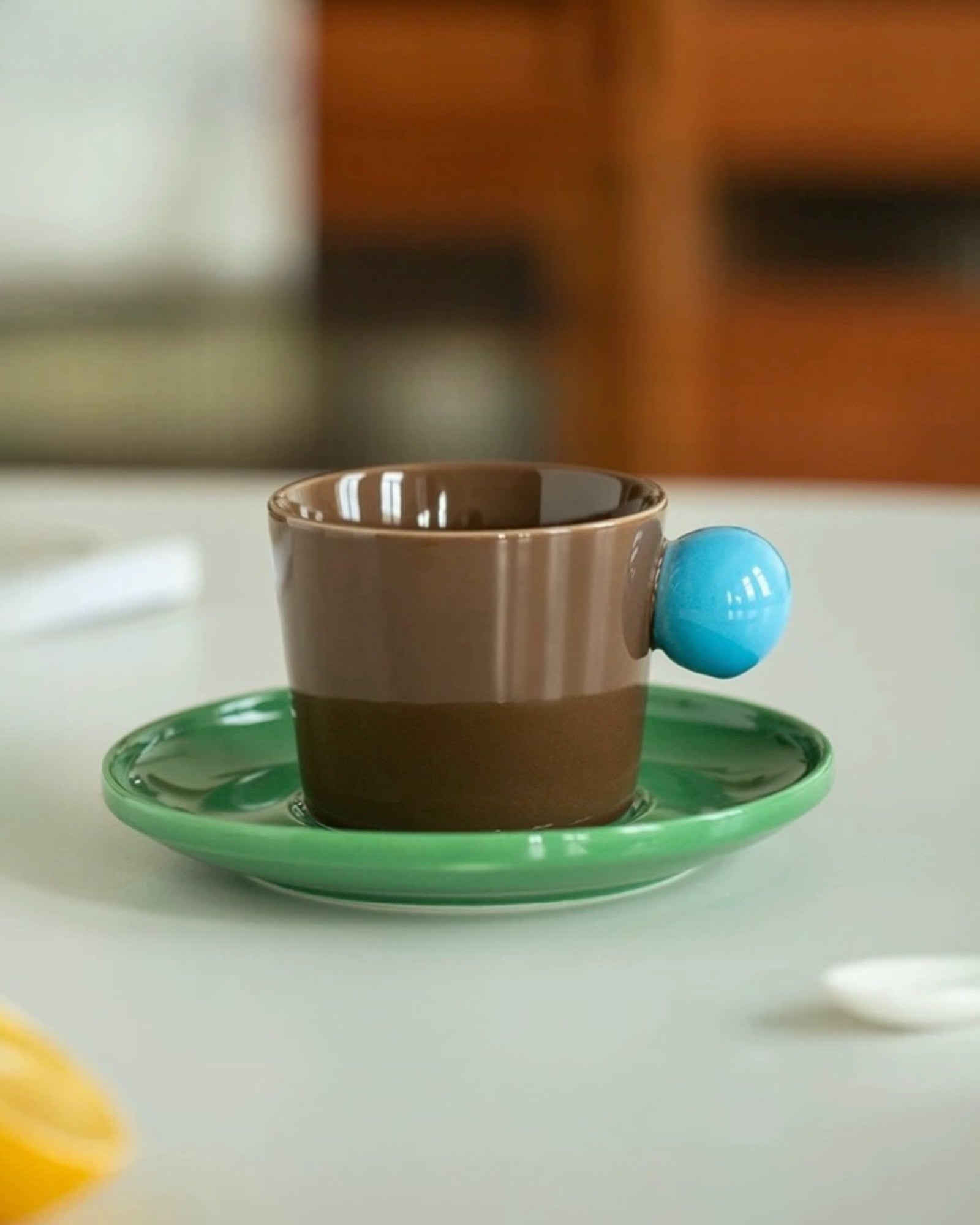 HANDMADE COFFEE ESPRESSO MUG WITH SAUCER - BROWN