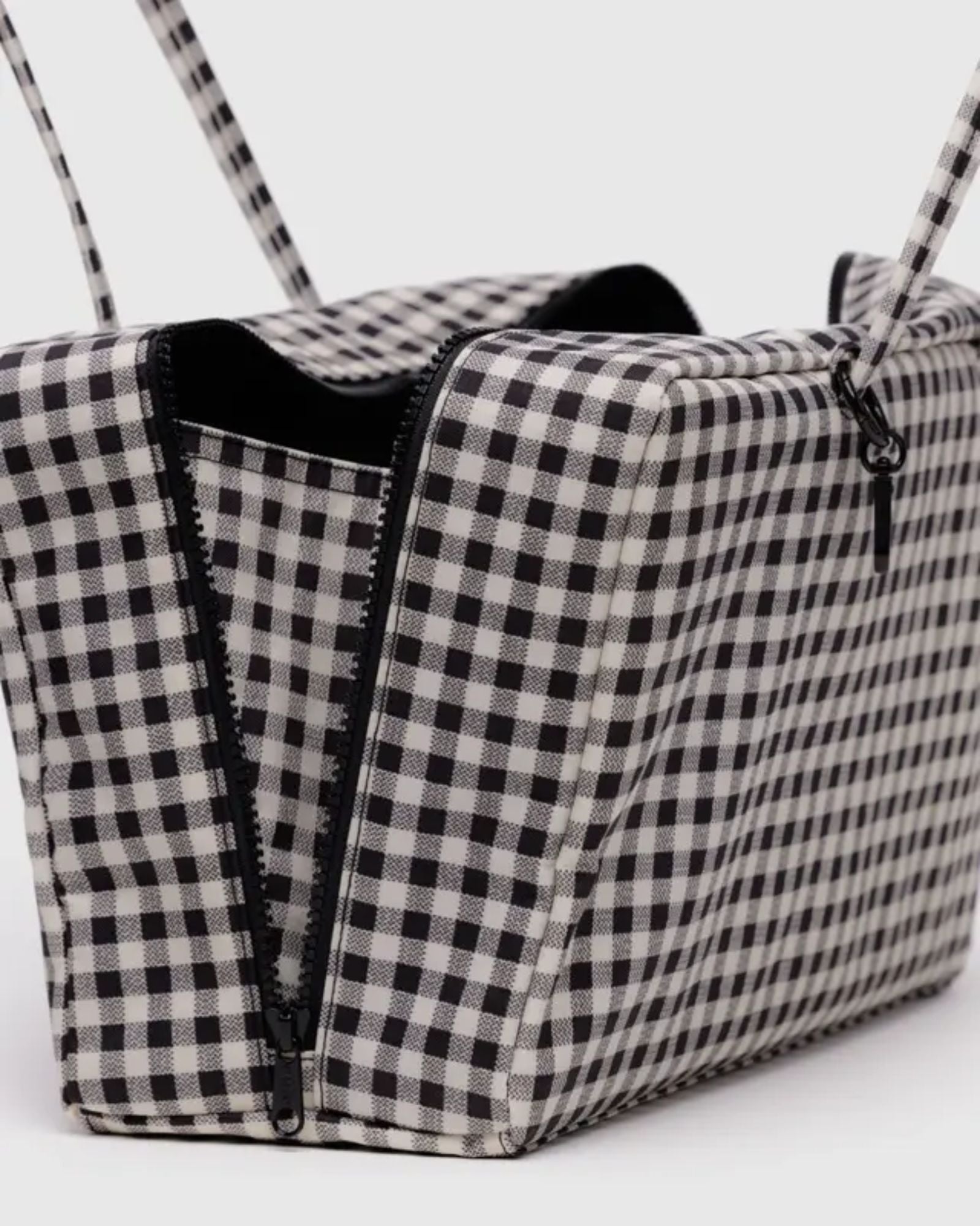 MEDIUM NYLON BOWLER BAG - BLACK & WHITE GINGHAM