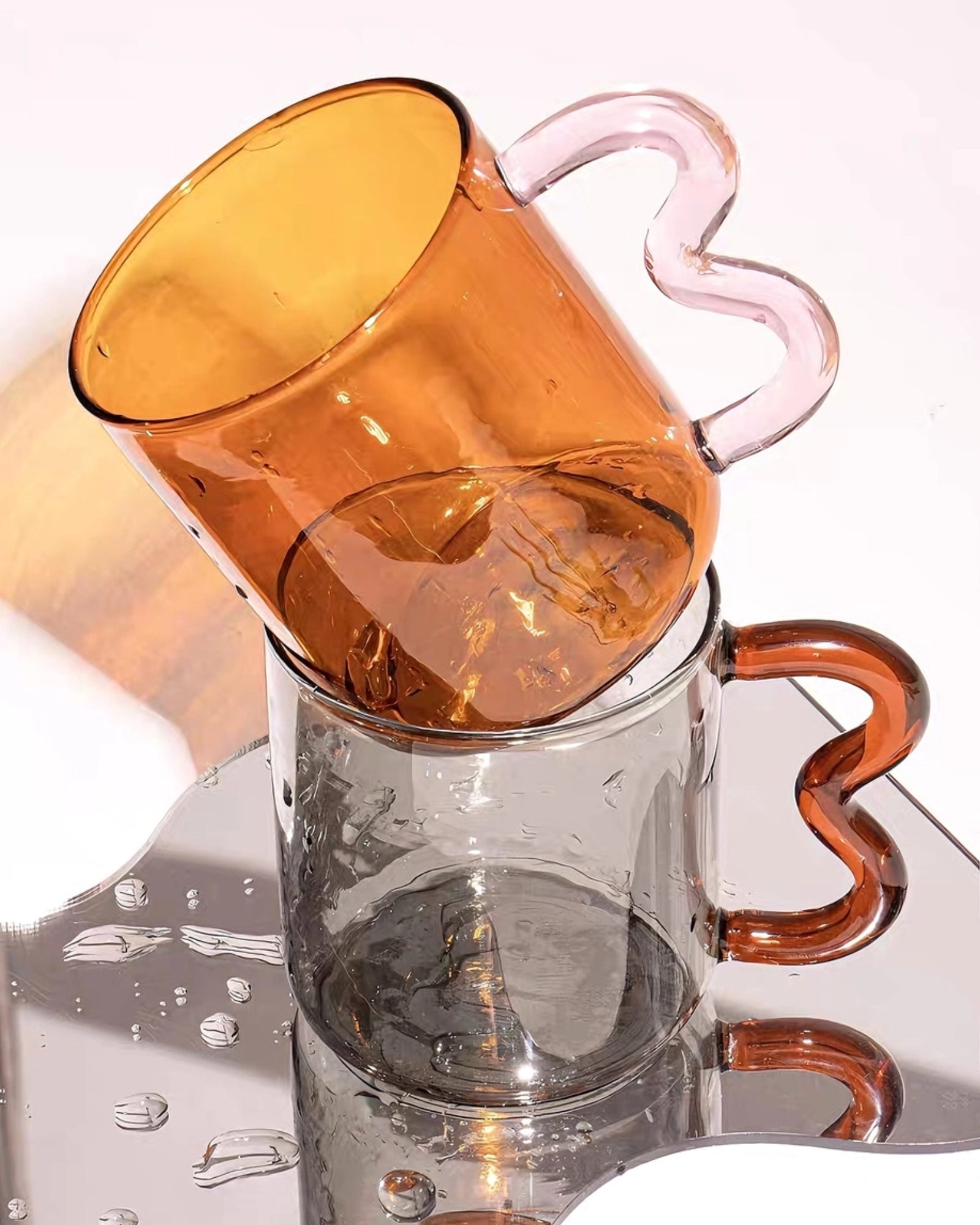 HANDMADE WAVY COFFEE MUG - GREY & RED