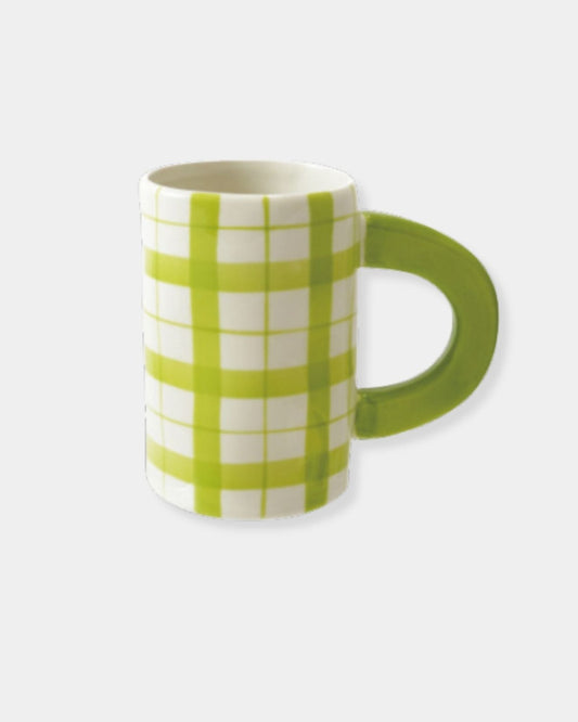 HAND PAINTED STONEWARE MUG - GREEN CHECK | Stonewaters