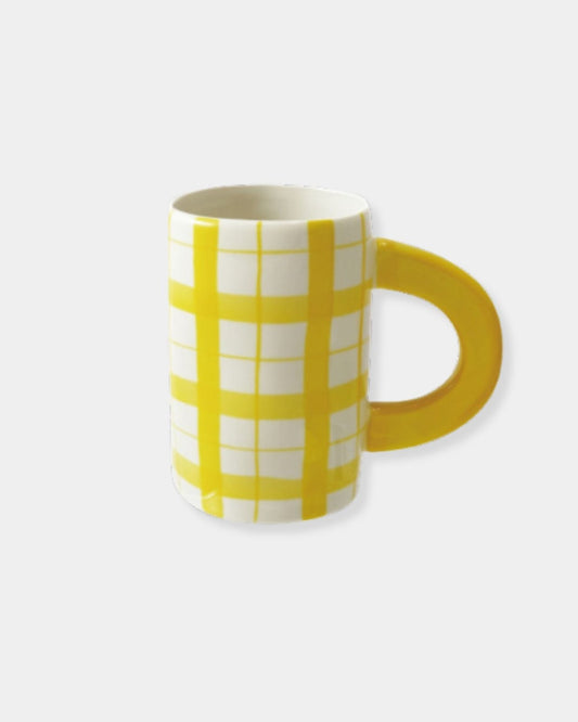 HAND PAINTED STONEWARE MUG - YELLOW CHECK | Stonewaters