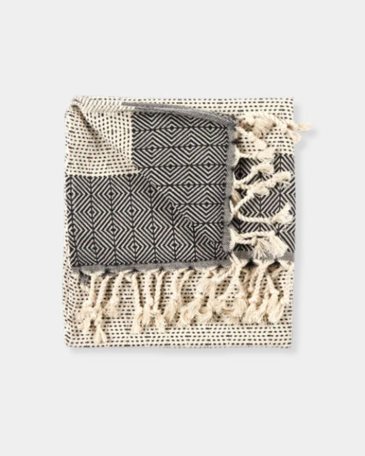 HAND TOWEL - LINED DIAMOND - BLACK | Stonewaters