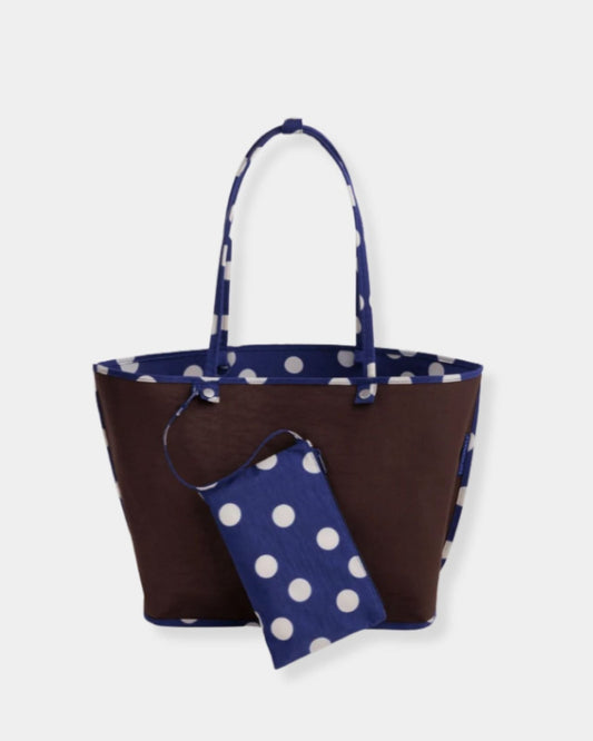 LARGE NYLON REVERSIBLE TOTE - NAVY POLKA DOT MIX | Stonewaters