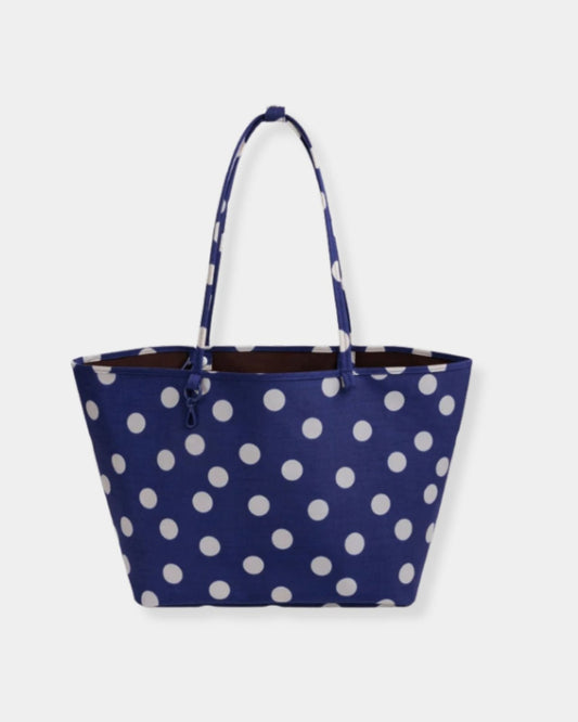 LARGE NYLON REVERSIBLE TOTE - NAVY POLKA DOT MIX | Stonewaters
