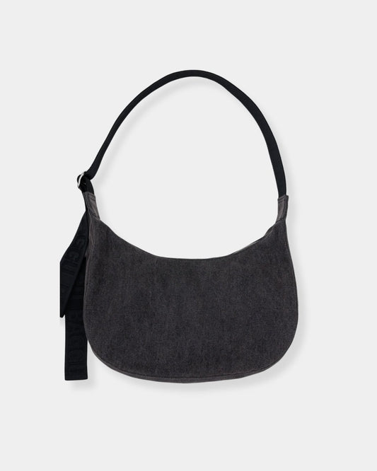 MEDIUM DENIM CRESCENT BAG - WASHED BLACK DENIM | Stonewaters