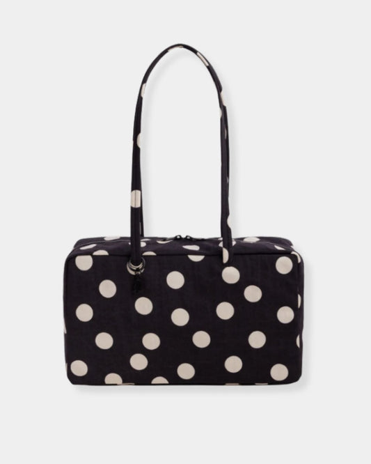 MEDIUM NYLON BOWLER BAG - BLACK AND CREAM POLKA DOT | Stonewaters