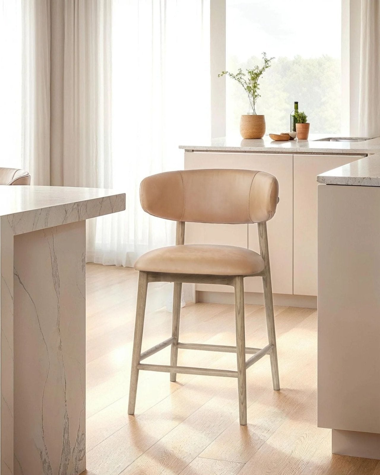 MILO LEATHER COUNTER STOOL - NUDE | Stonewaters