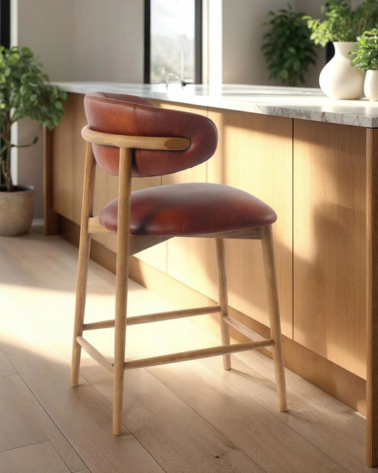 MILO LEATHER COUNTER STOOL - TOBACCO | Stonewaters