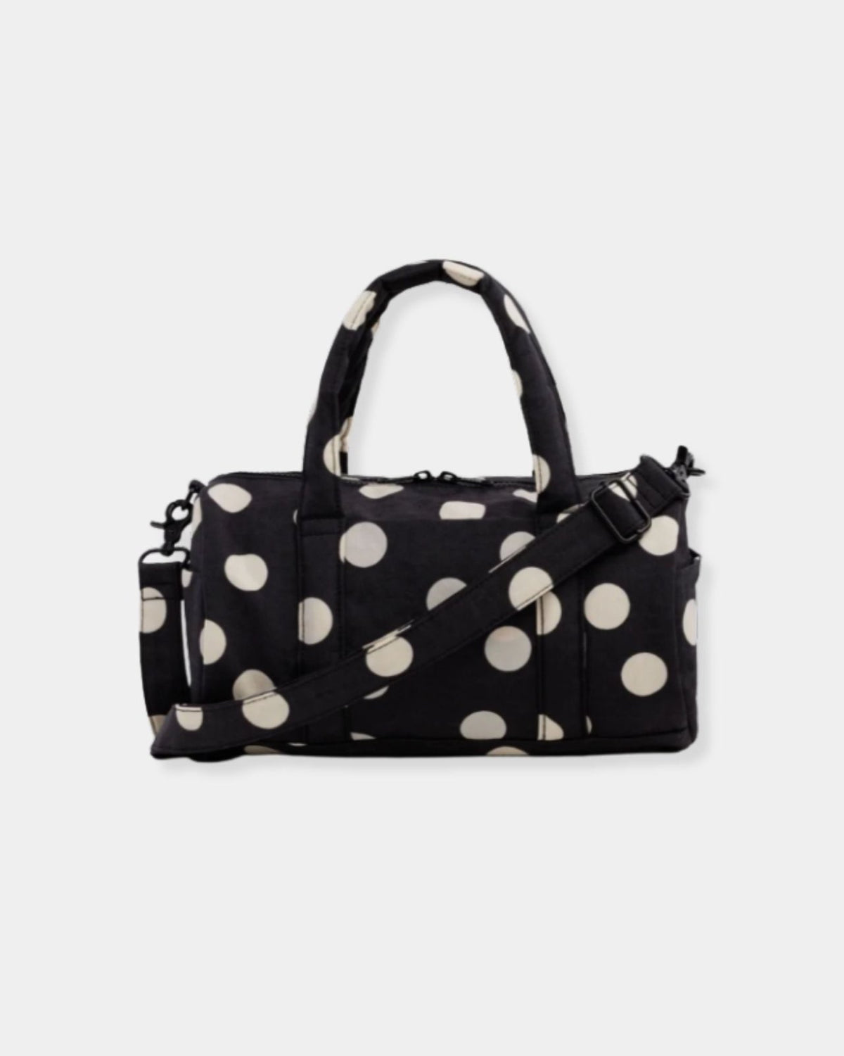 NYLON DUFFLE BAG - BLACK AND CREAM POLKA DOT | Stonewaters