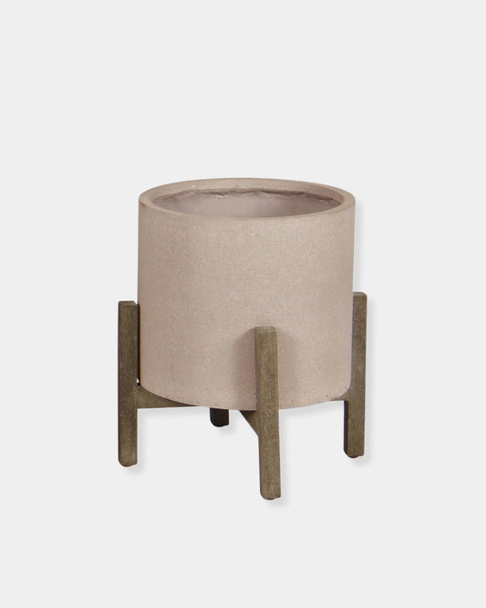 PATIO ROUND STANDING POT - BROWN STONE | Stonewaters