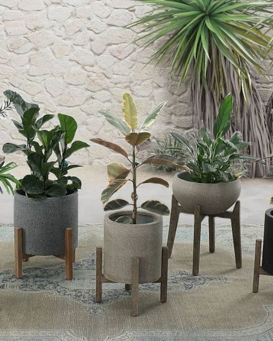 PATIO ROUND STANDING POT - BROWN STONE | Stonewaters