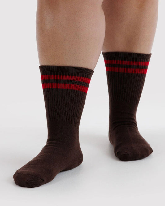 RIBBED SOCK - COFFEE STRIPE | Stonewaters