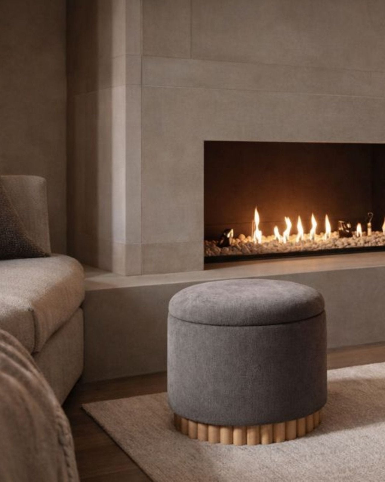 SADIE STORAGE OTTOMAN - CHARCOAL & NATURAL | Stonewaters