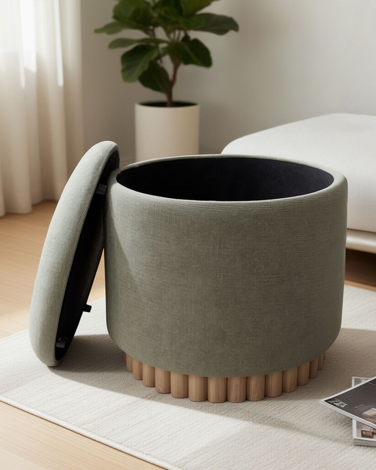 SADIE STORAGE OTTOMAN - MOSS & NATURAL | Stonewaters