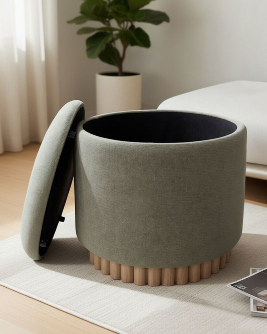 SADIE STORAGE OTTOMAN - MOSS & NATURAL | Stonewaters