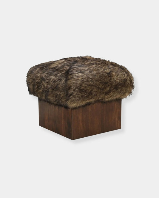 SERGE OTTOMAN - BROWN FAUX FUR | Stonewaters