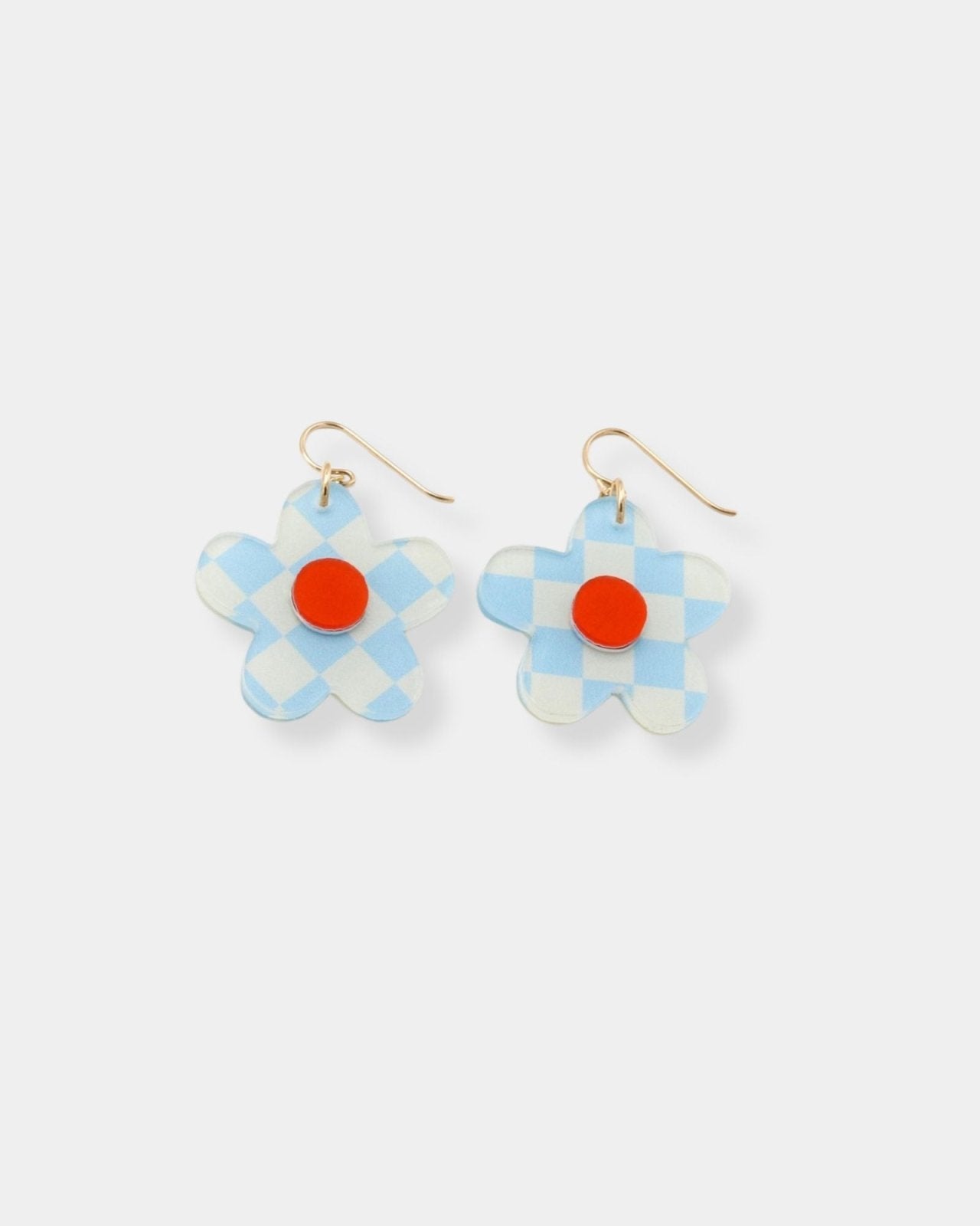 SMALL DAISY DROP - BLUE CHECKER EARRINGS | Stonewaters