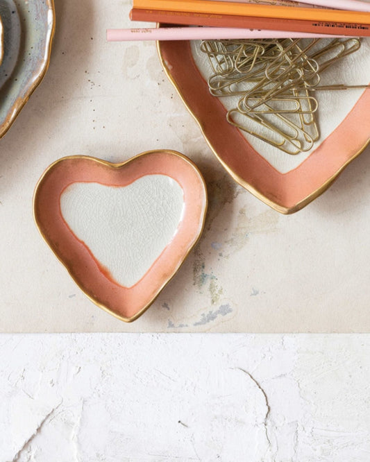 SMALL STONEWARE HEART DISH - PINK | Stonewaters
