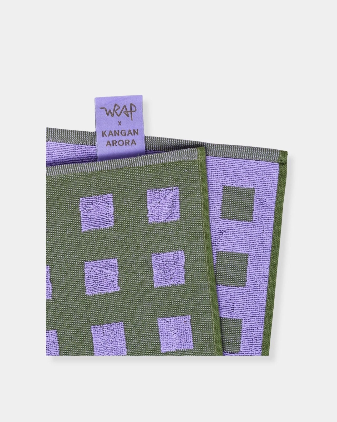 SQUARES OLIVE / LILAC - COTTON TEA TOWEL | Stonewaters